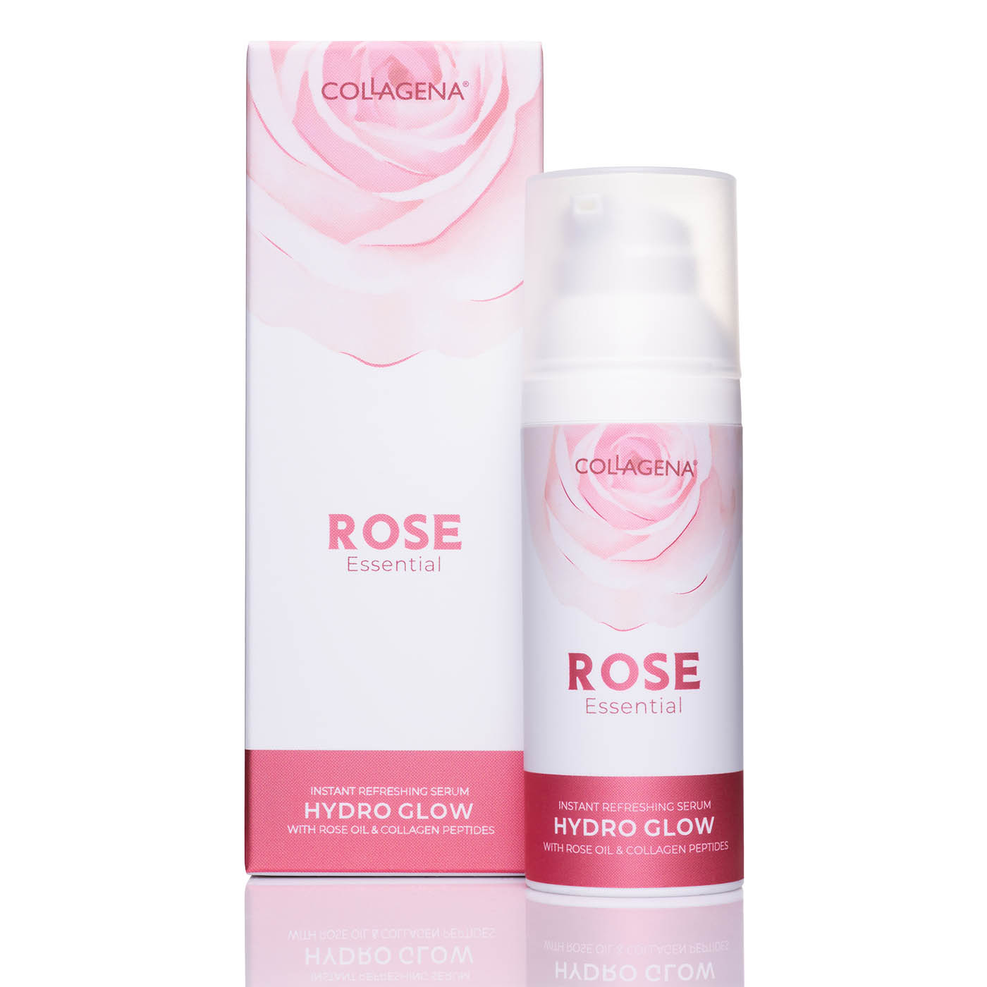 Ser cu efect revigorant instantaneu HYDRO GLOW cu ulei de trandafir și peptide de colagen, COLLAGENA Rose Essential, 50 ml