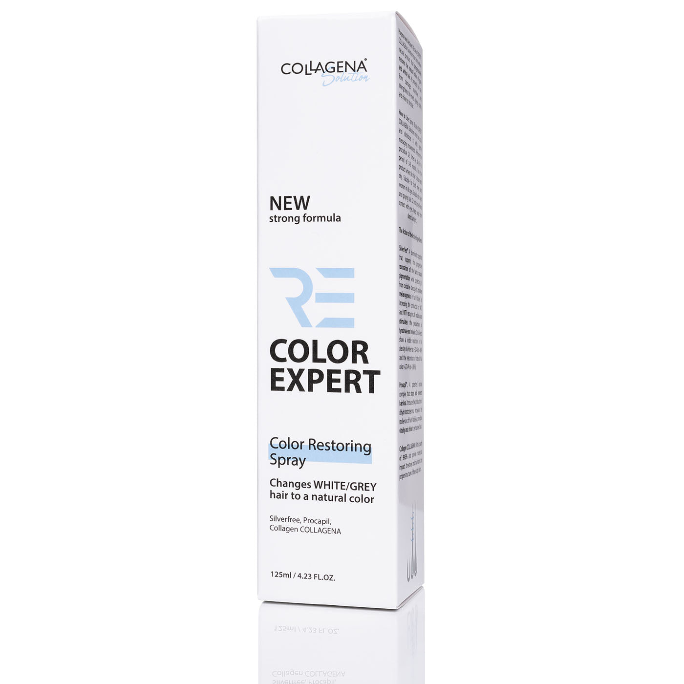 REcolor EXPERT NOU Formula Puternică spray pentru restabilirea culorii naturale a părului alb-grizonat, COLLAGENA Solution, 125 ml.